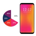 Bright new smartphone, orange and purple color, Infographics